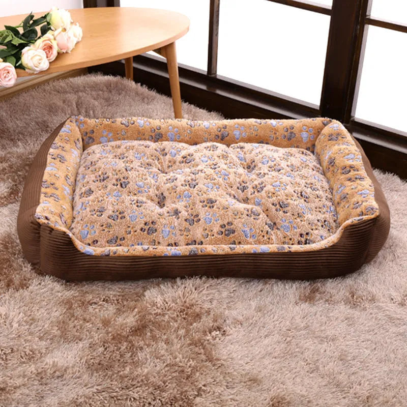Beige plush bolster dog bed for a small dog, showing raised edges and soft fabric.