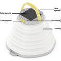 White portable camping lamp with large capacity battery and a single control button.