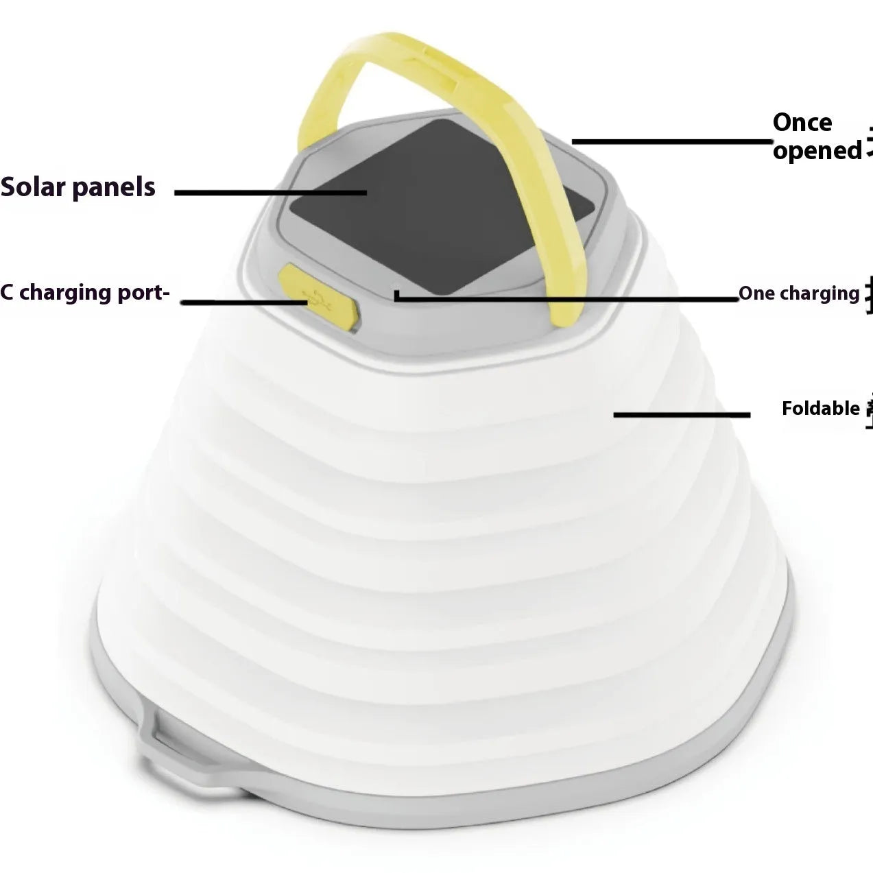 White portable camping lamp with large capacity battery and a single control button.