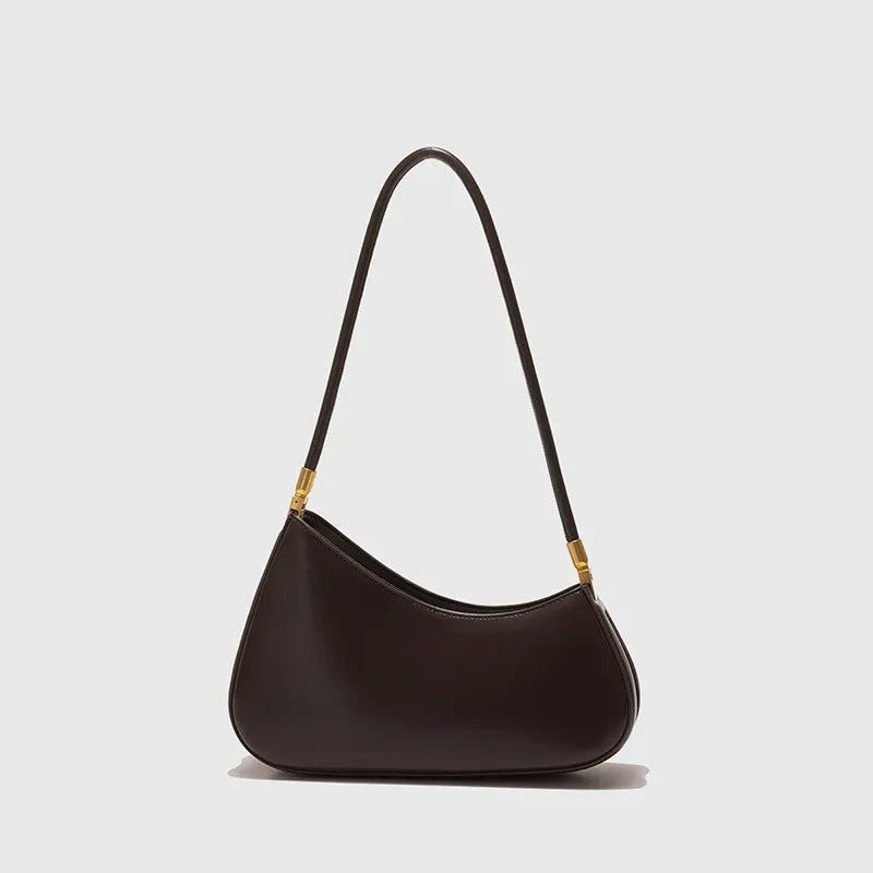 Women's oval shaped underarm bag in PU leather with single shoulder strap and internal zipper compartment
