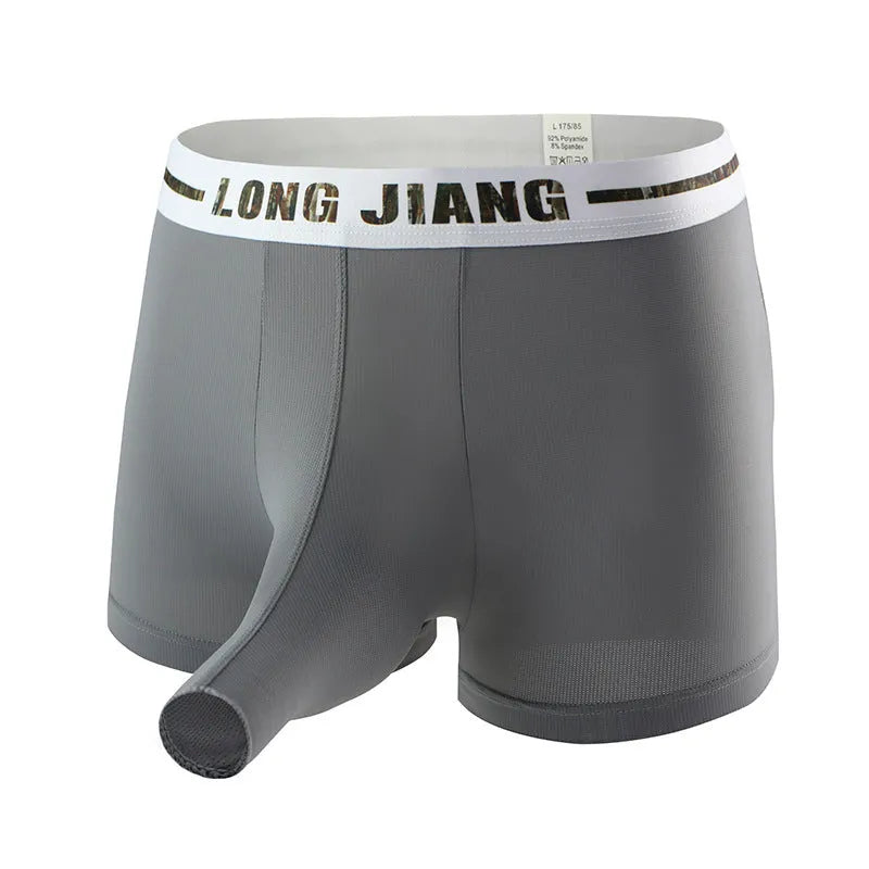 Men's ice silk boxers in solid colours showing mid-waist design and thin fabric texture
