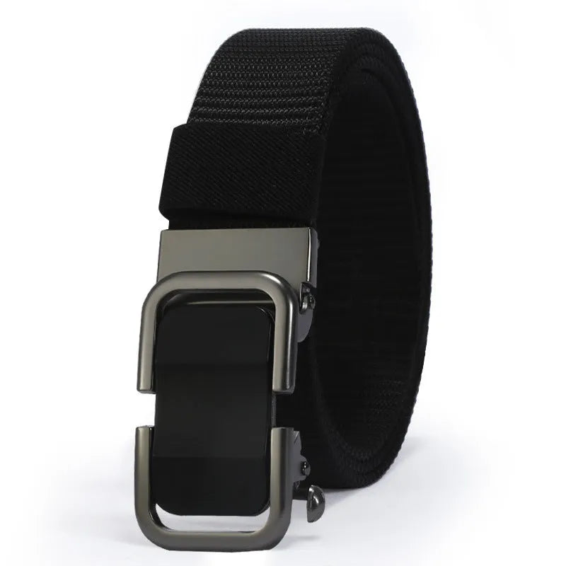 Men's nylon canvas belt with an alloy buckle shown in army green colour.