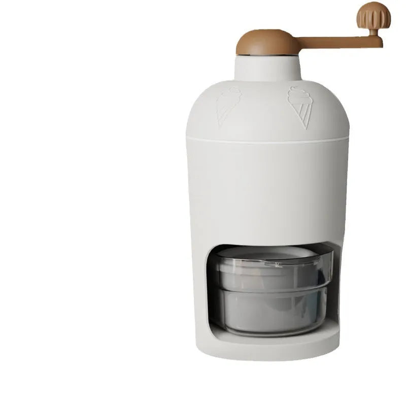 White manual ice crusher with plastic body and ABS stainless steel blades for shaved ice