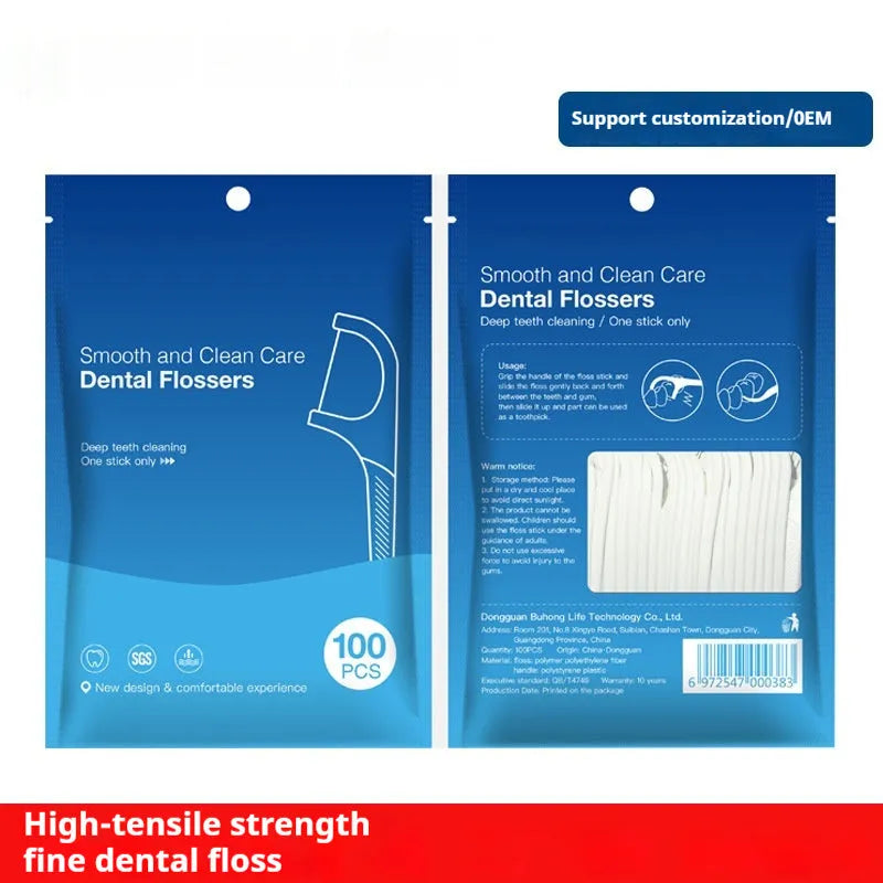 Plastic packaged dental floss disposable pack showing multiple packaging options