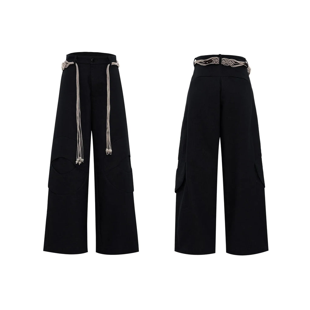 Men's straight leg jeans with 3D texture, belt stitching, and decorative zipper details in dark colour