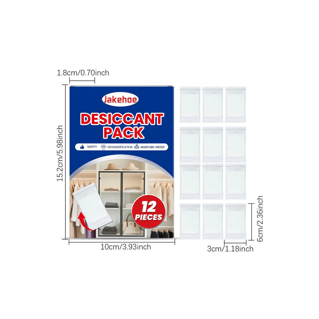 Pack of twelve anti-odour household desiccants for wardrobe and cupboard moisture control