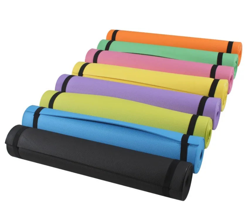 EVA yoga mat in multiple colours showing 4mm and 6mm thickness options for fitness and exercise