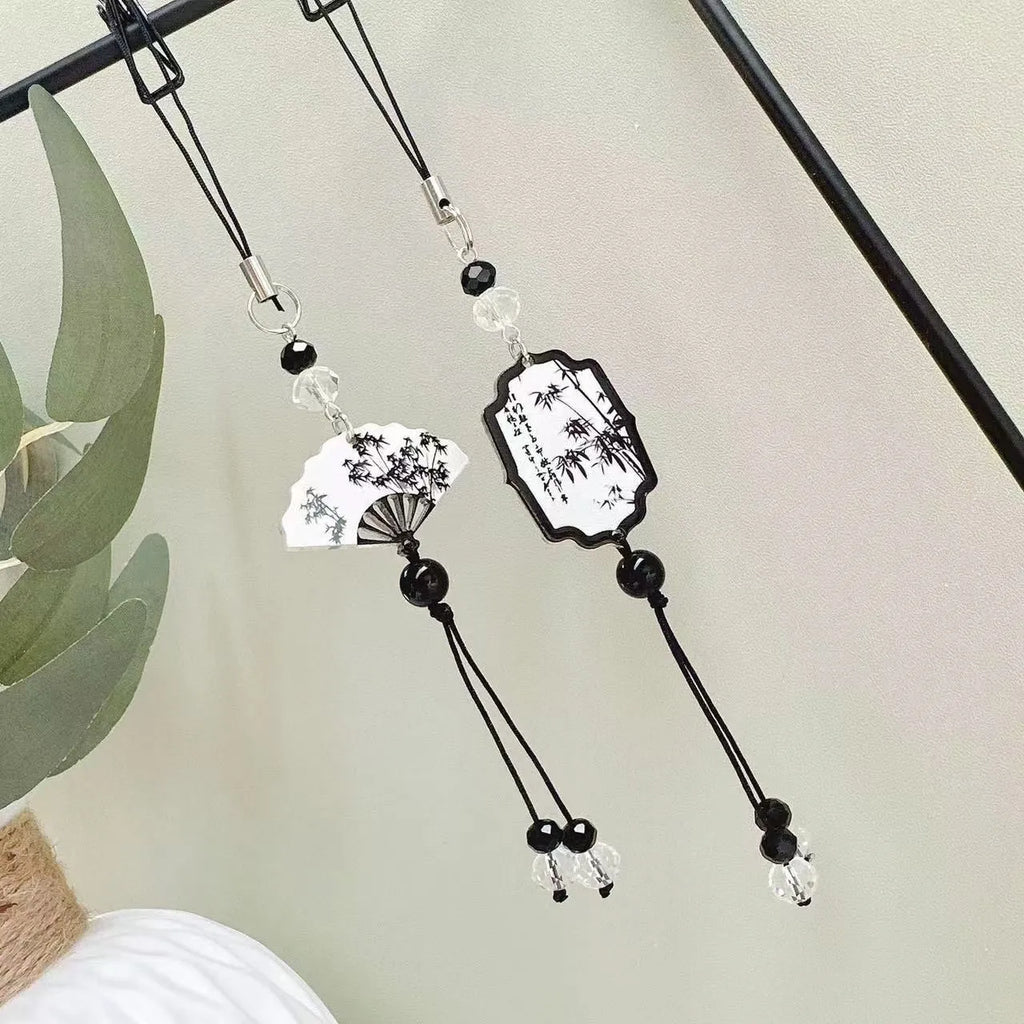 Guofeng Chinese style pendant keychain with floral bead design in Fan colour theme.