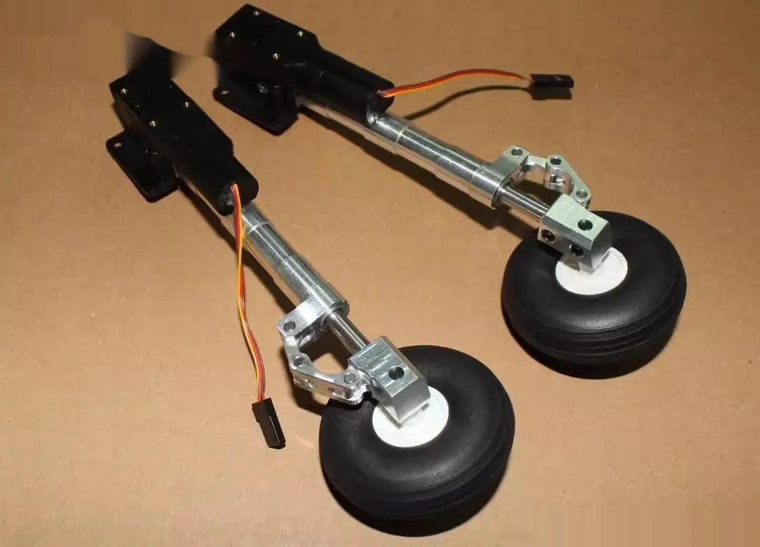 Alloy retractable shock-absorbing landing gear for electric aircraft models with wheels.