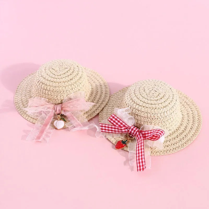 Cartoon-style adjustable paper hat for dog or cat on a neutral background, showing bowknot detail.