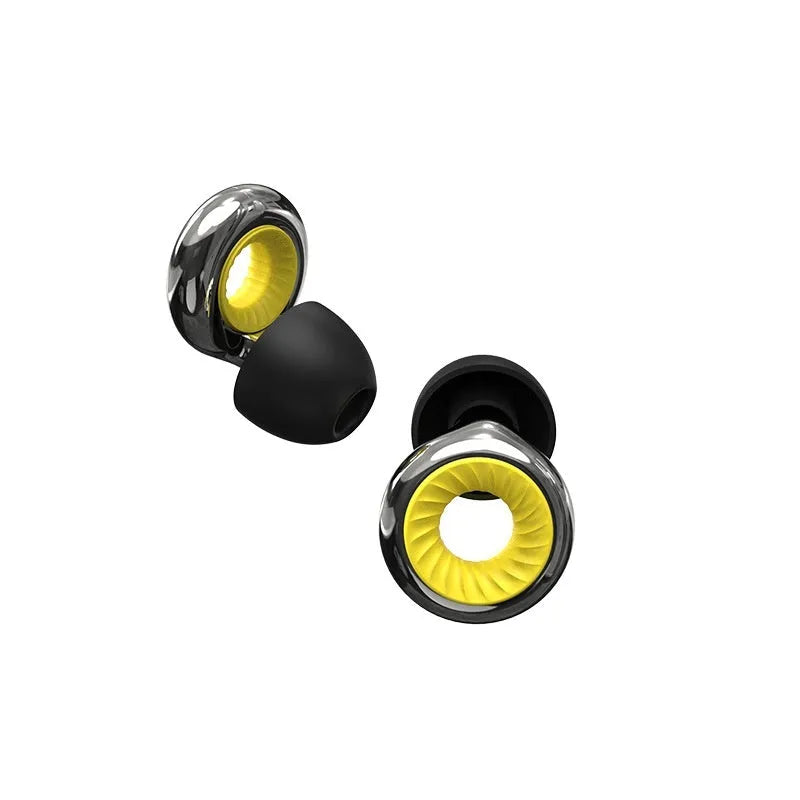 Noise reduction earplugs in gold, silver, transparent, purple, and rose gold with storage box