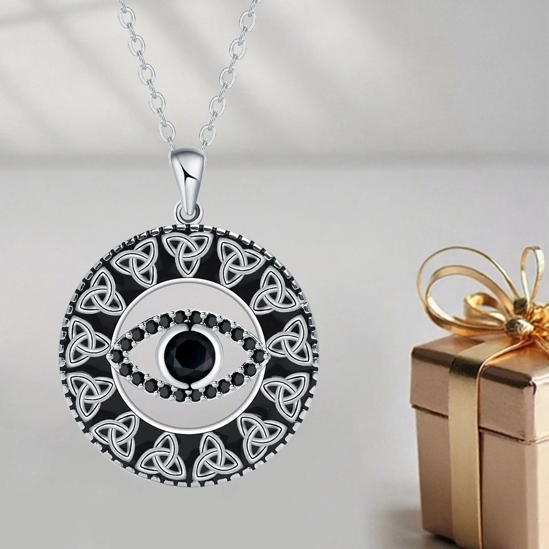 Copper Devil's Eye necklace with cross chain for women, electroplated finish evil eye pendant