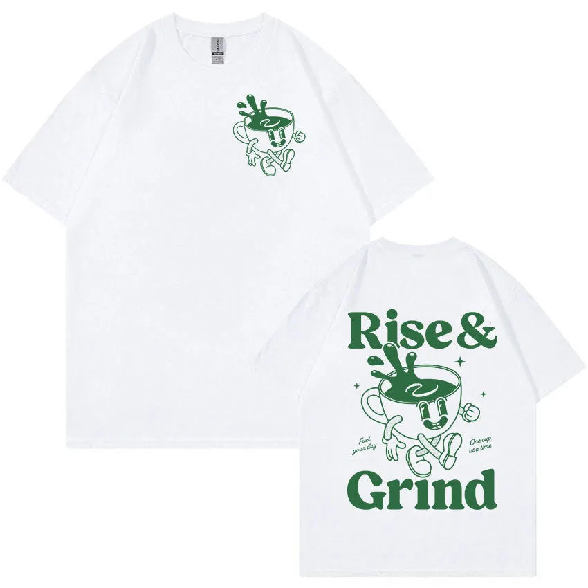 Loose linen t-shirt with cartoon design print on front in multiple colour options