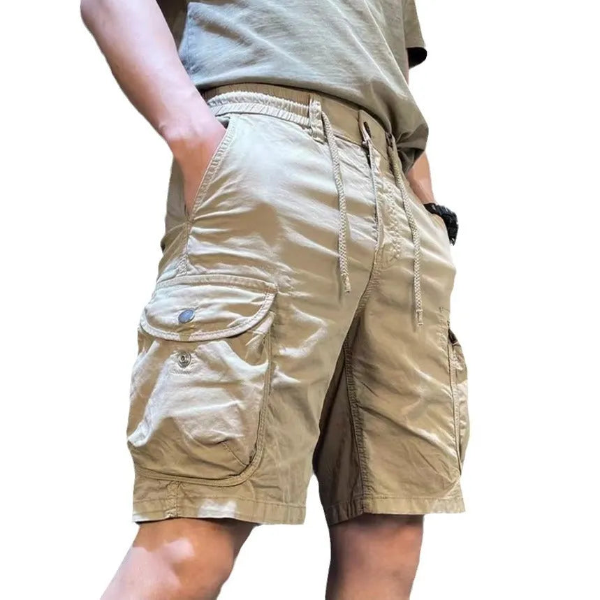 Korean-style loose straight overalls pants with multiple pockets in black colour