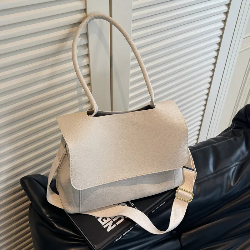 Horizontal square PU leather tote bag with double shoulder straps in five colour options