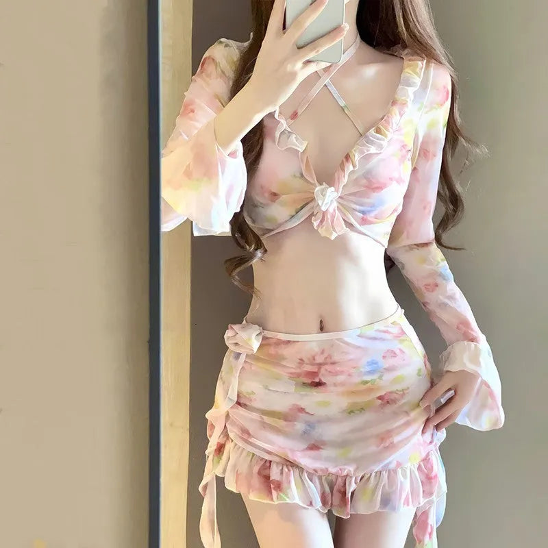 Women's floral bikini swimsuit in cherry blossom pink colour with floral pattern design