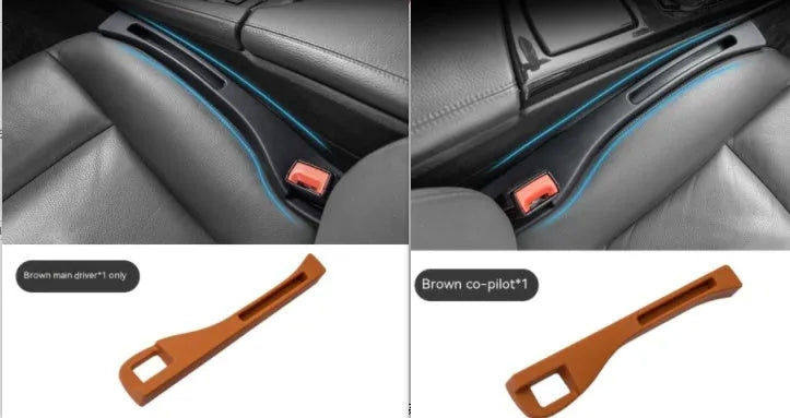 Plastic car seat gap storage organiser with handle in black or brown colour