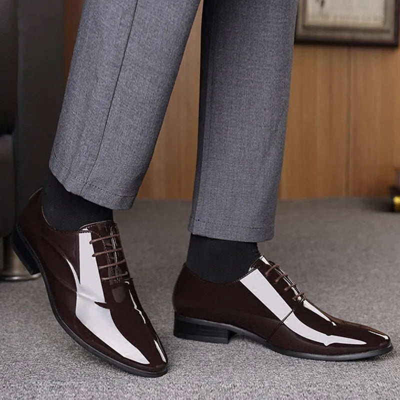 Men's black and brown formal business shoes with pointed toe design