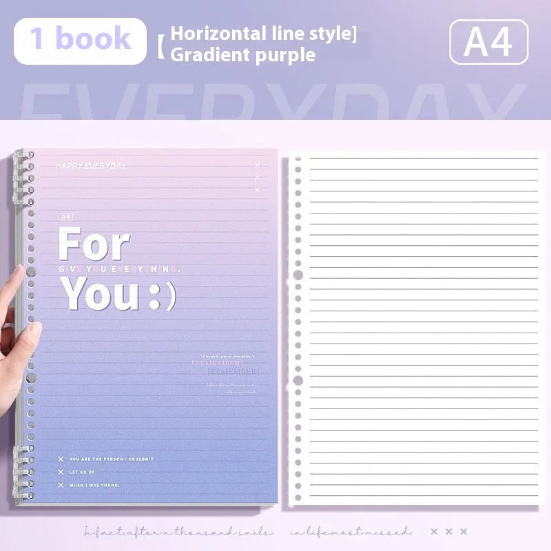 Gradient colour removable coil notebook with PP cover in blue, pink, green and purple options