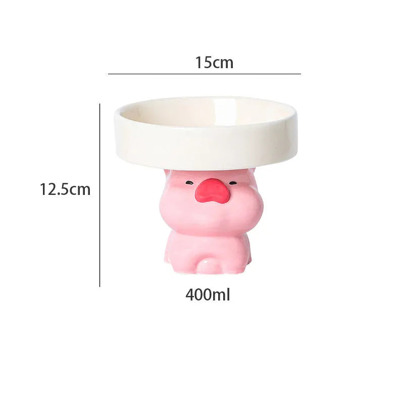 Raised ceramic cat bowl with animal theme design showing 4.92 inch elevation and 15cm diameter