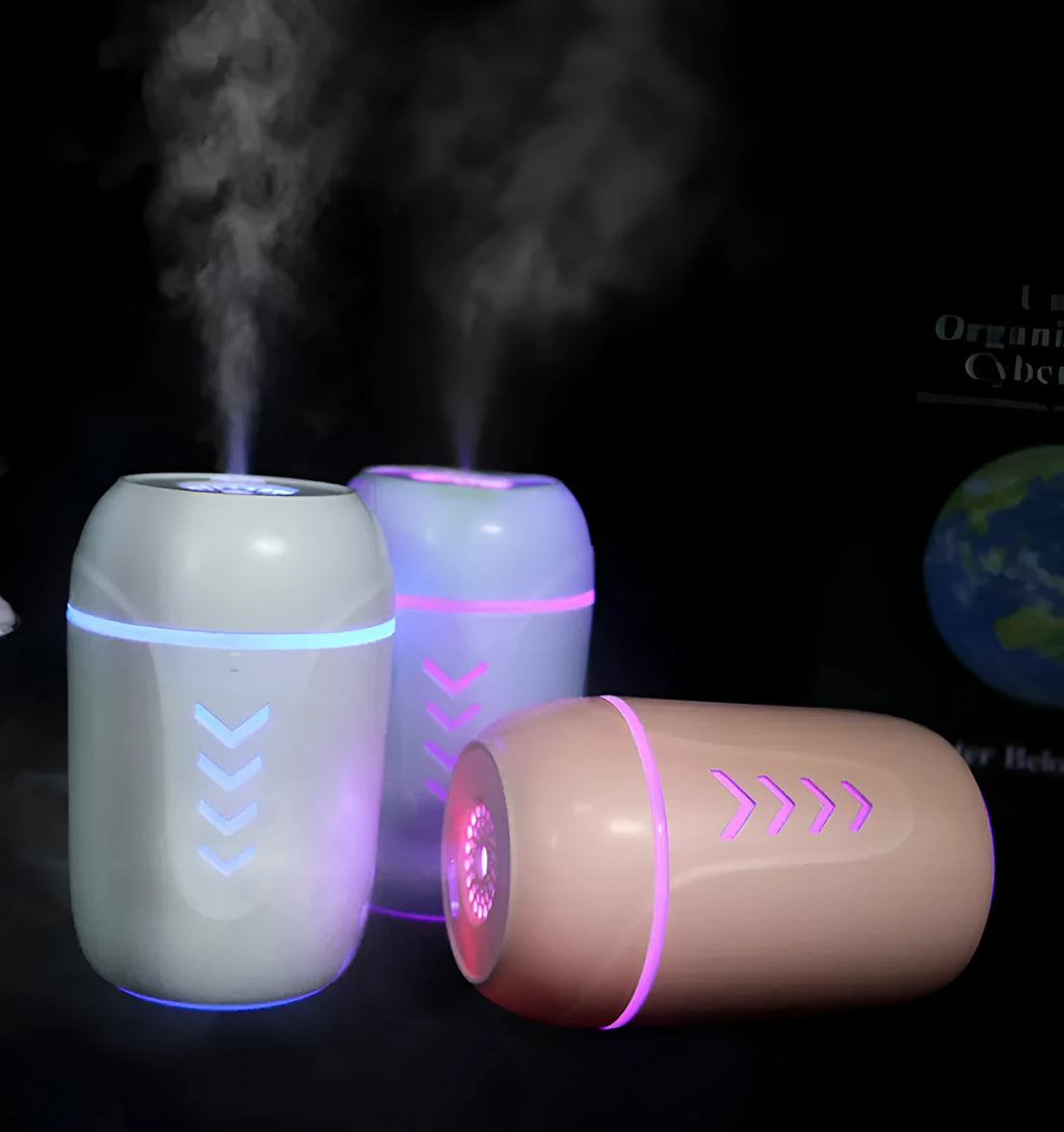 X3 portable car humidifier in columnar design with blue colour option showing mist outlet
