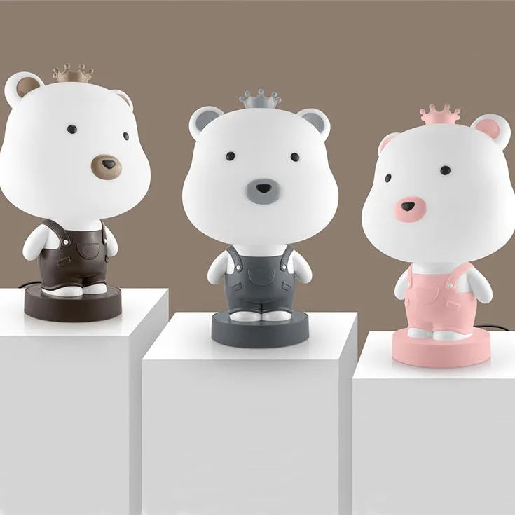 Cartoon animal table lamp in bear, rabbit, tiger, or cattle design with LED light and plastic shade.