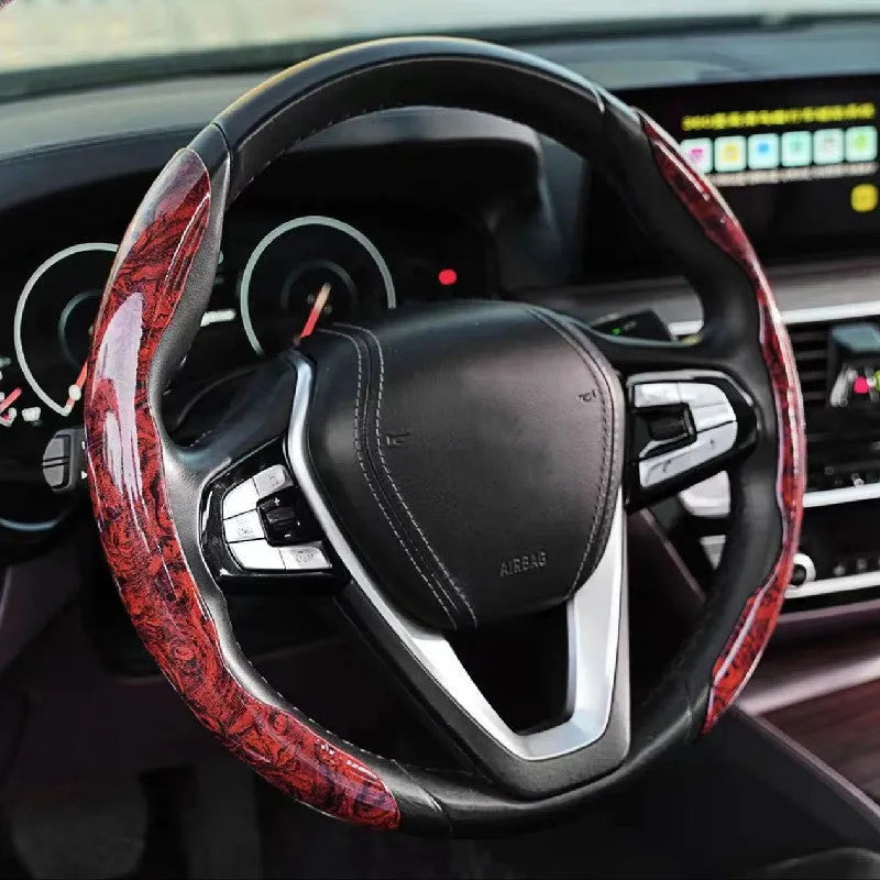 Synthetic leather steering wheel sleeve in sports style for 38cm diameter wheels