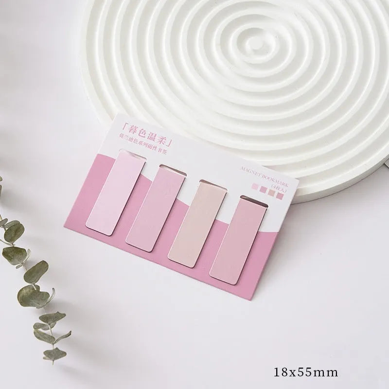 Set of four magnetic Morandi colour block bookmarks showing different colour options