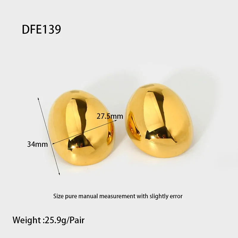 Geometric stainless steel ear studs with 18K gold colour electroplating and glazed surface finish