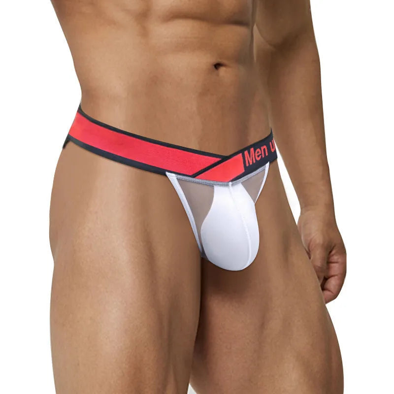 Men's transparent ice silk breathable underwear briefs with large V gradient high fork in red colour