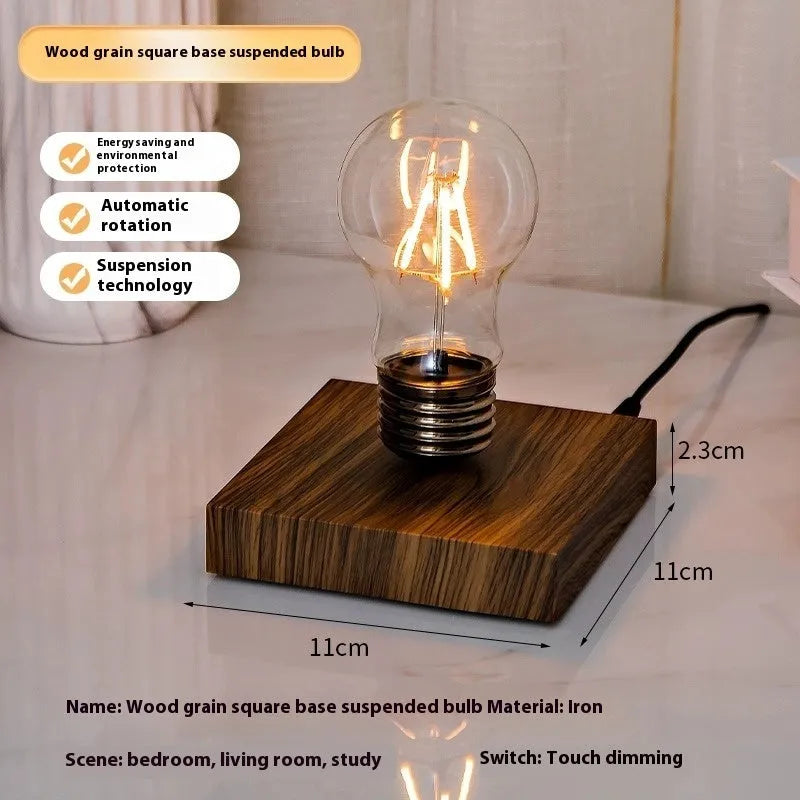 Creative suspension bulb night lamp with iron art body on square base desktop decoration
