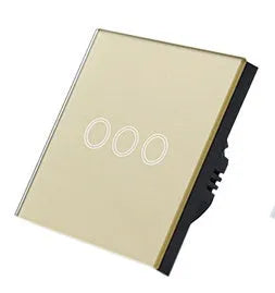 Single-gang tempered glass touch light switch in black, shown front-on.