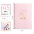 A5 daily planner with soft faux leather cover showing multiple colour options including pink yellow purple blue green