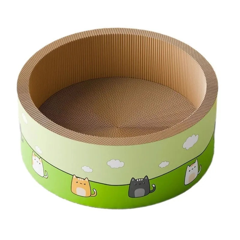 Large round cat scratch board with deep pits in corrugated paper, available in 45cm and 50cm sizes
