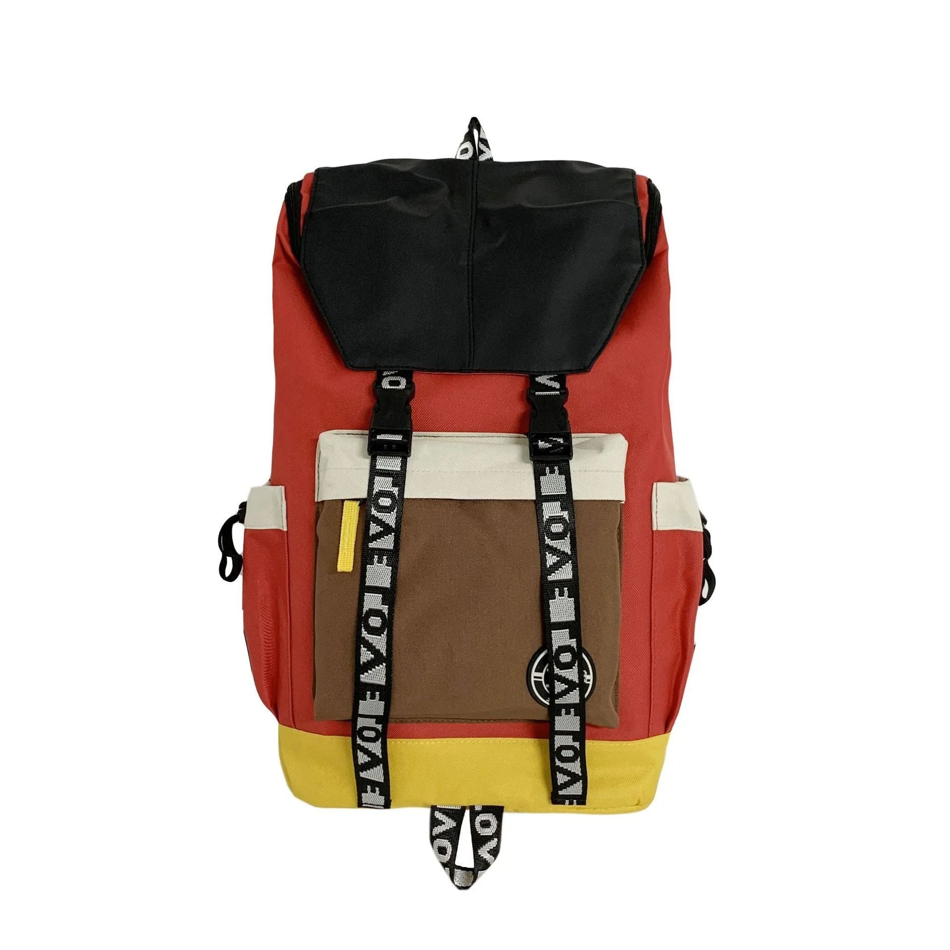 Oxford cloth backpack in black, green, or red with multiple carry handles