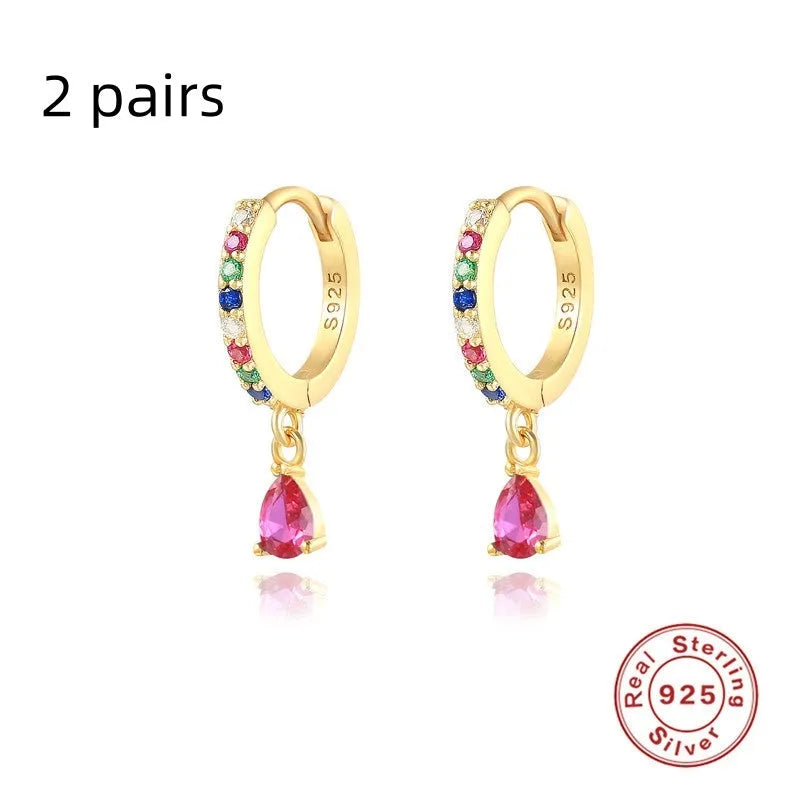 S925 sterling silver water drop earrings with diamond accents in gold or silver plating
