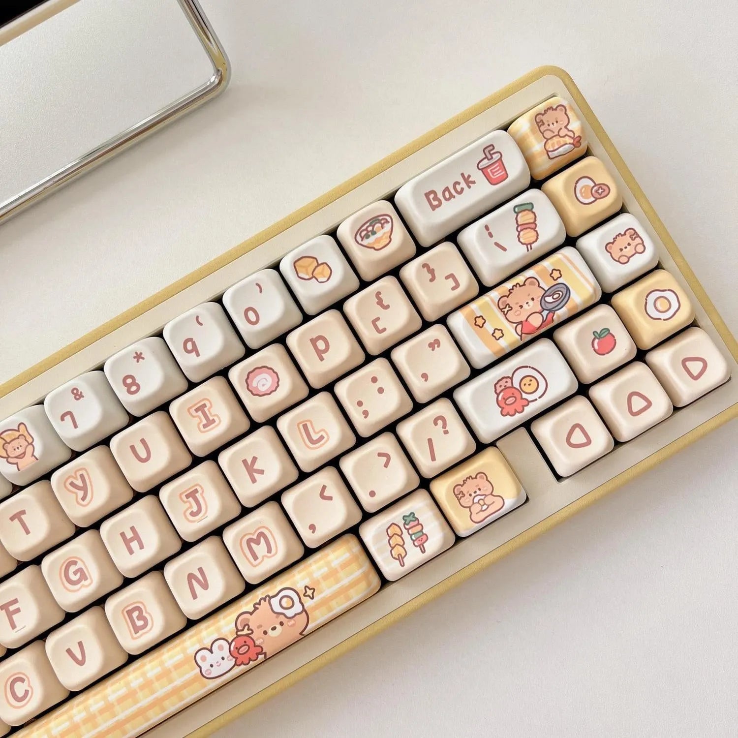 Rabbit Bear Restaurant themed mechanical keyboard keycap set with 140 PBT keys