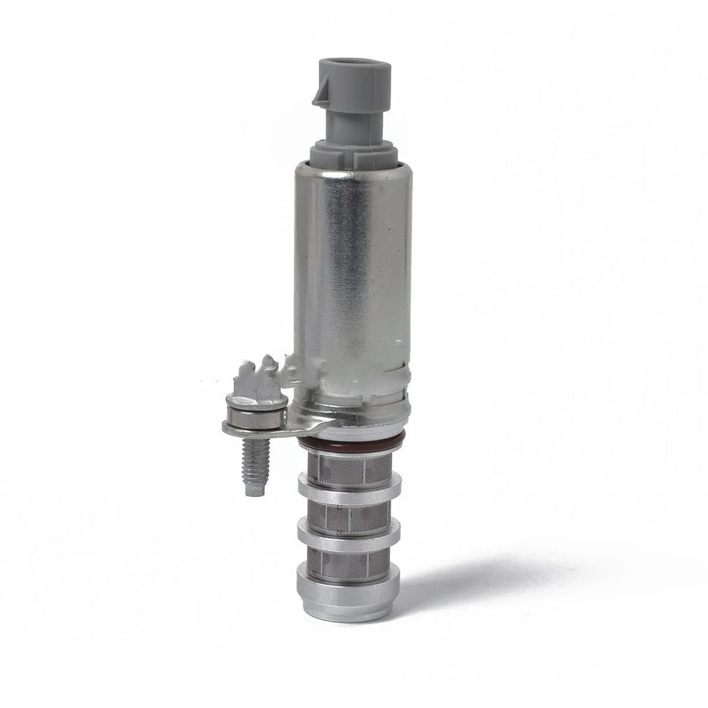 Pair of oil control VVT solenoid valves for Buick and Chevrolet vehicles on a white background.