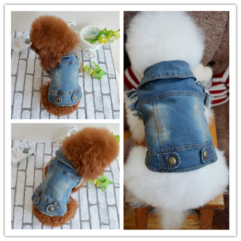 Retro scratch pattern denim dog vest in dark and light colours for autumn and winter wear