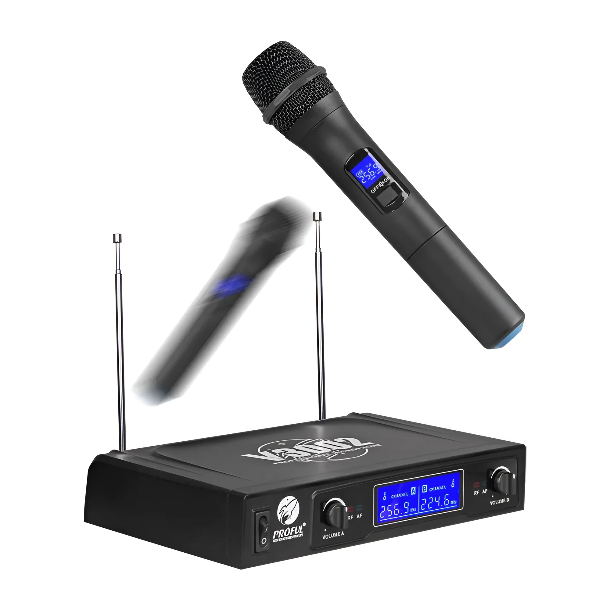V-3002 wireless handheld microphone twin pack in black with transmitter and cables