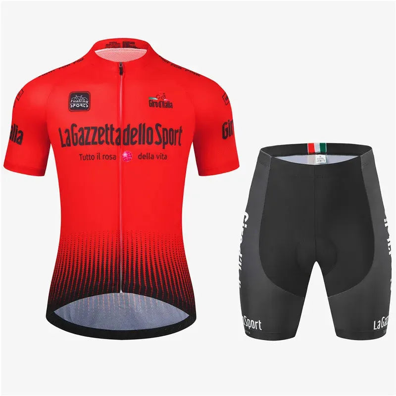 Short sleeve cycling jersey in a colour option, laid flat to show its athletic cut and quick-dry fabric.