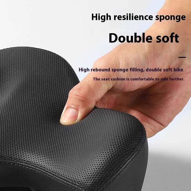 Black bicycle seat cushion with thickened foam padding for shock absorption on ordinary and mountain bikes