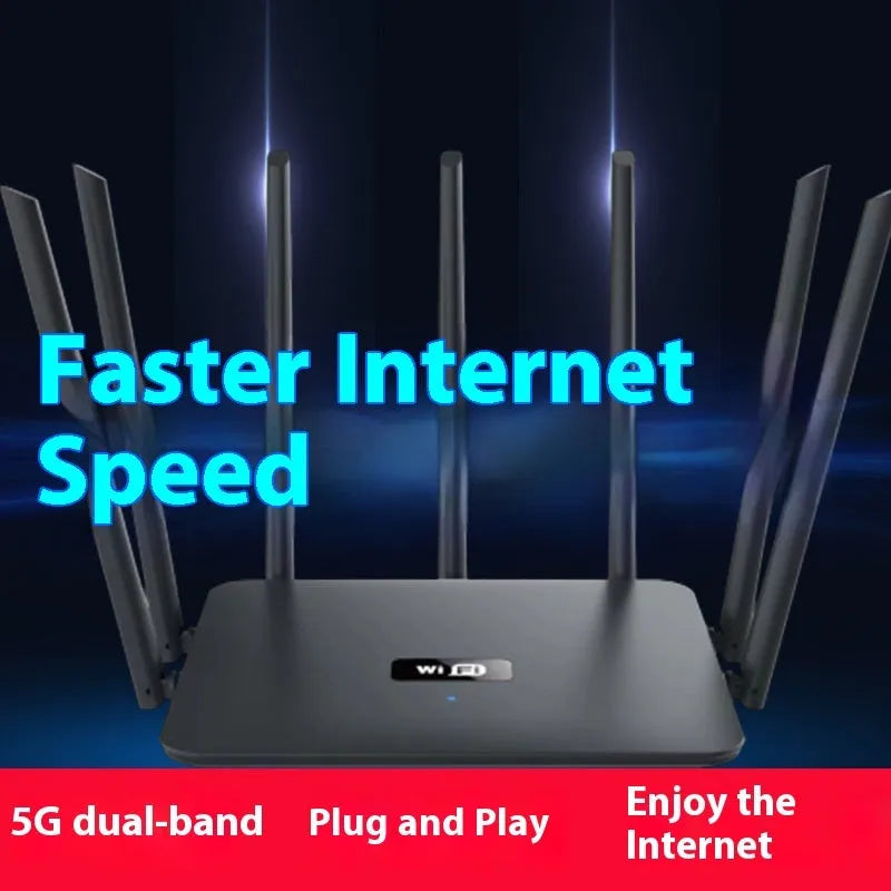 Black and white dual-band 5G WiFi router with multiple antennas for through-wall home coverage