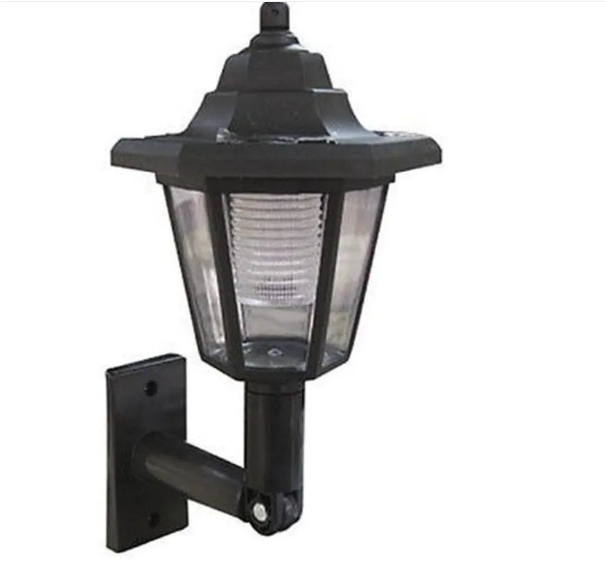 Black hexagonal solar wall light with IP44 waterproof rating for outdoor use