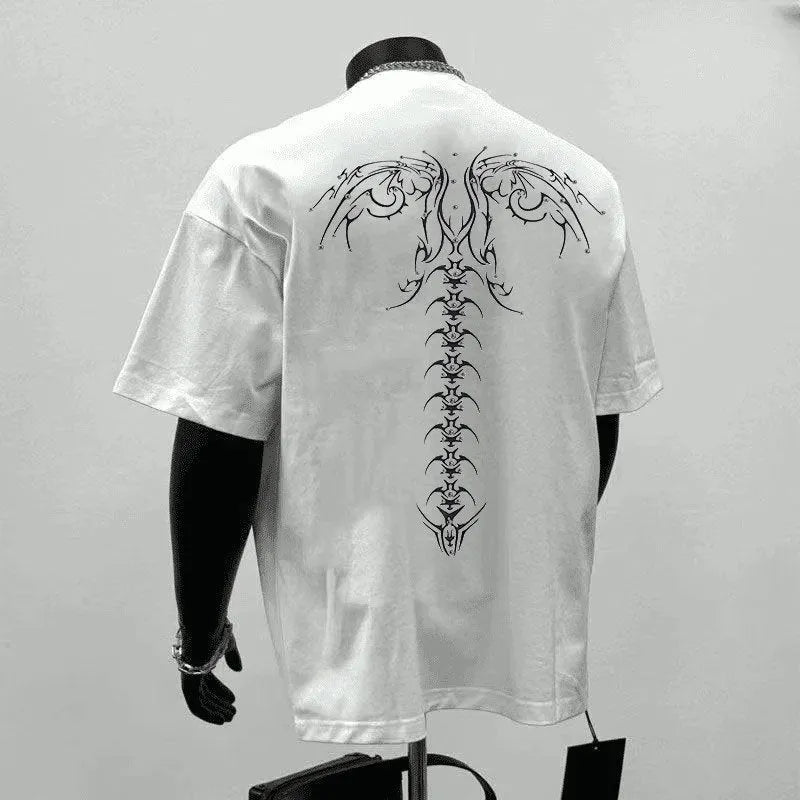 Men's loose fit black cotton t-shirt with a white printed letter design on the chest