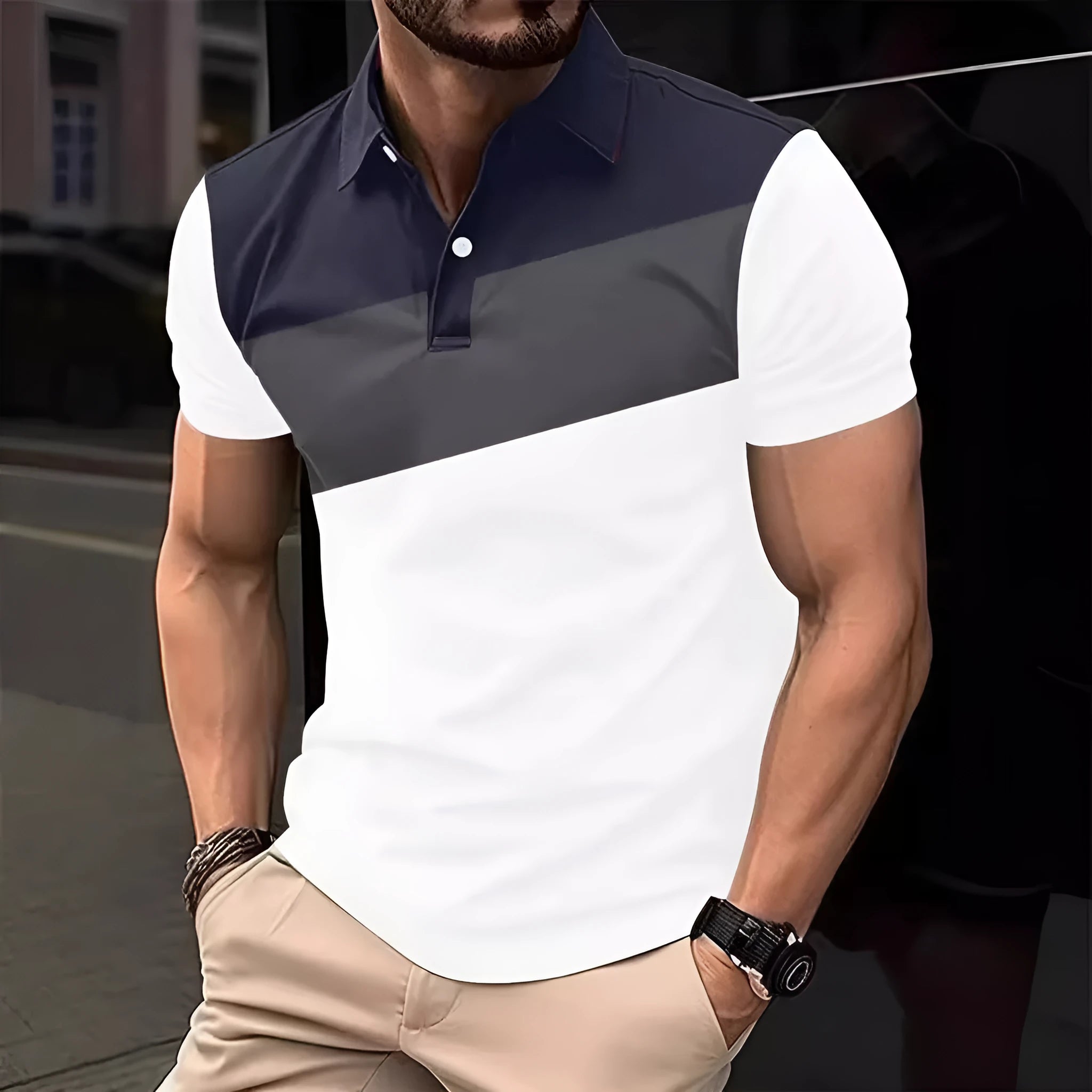 Men's 3D digital printed short sleeve t-shirt in pearl cotton fabric showing colour-matched pattern