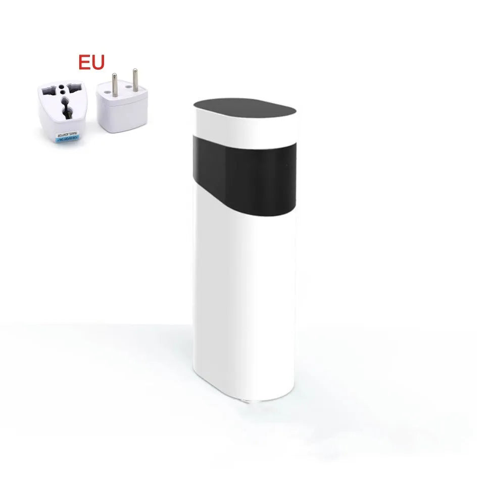 Black or green small instant water dispenser with digital display on a desktop.