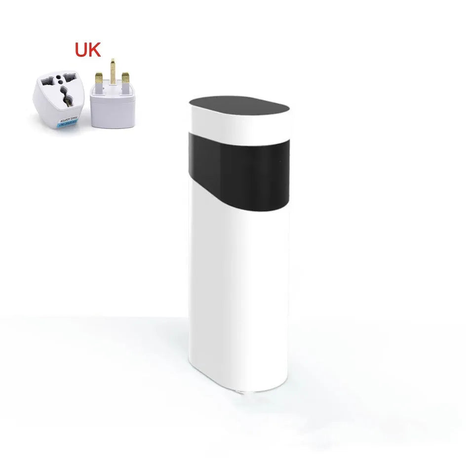 Black or green small instant water dispenser with digital display on a desktop.