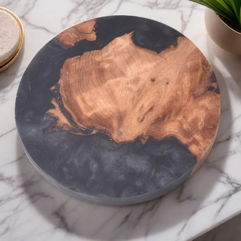 Nordic style wooden tea coaster with heat insulation resin in solid colour