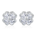 925 silver heart-shaped zircon earrings with four-leaf clover design in white gold colour